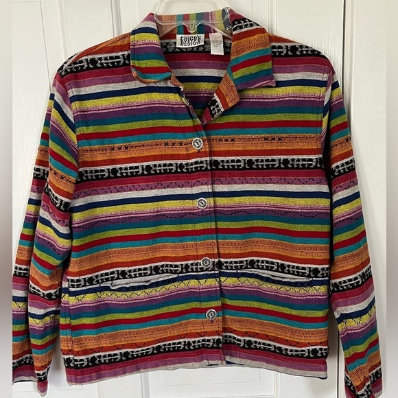 Chico's Design Southwestern Colorful Striped 100% Button Front Jacket Small - Picture 1 of 13